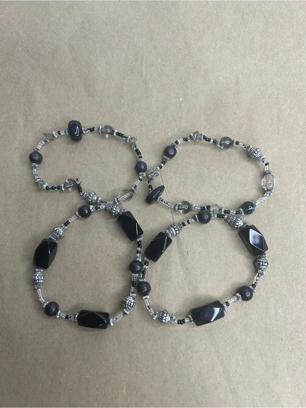 5 for $25🔥Black Beaded Elastic Bracelets Set of 4